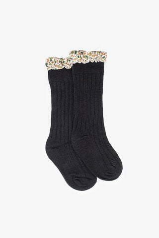 Bambino Sock Floral Frill Black